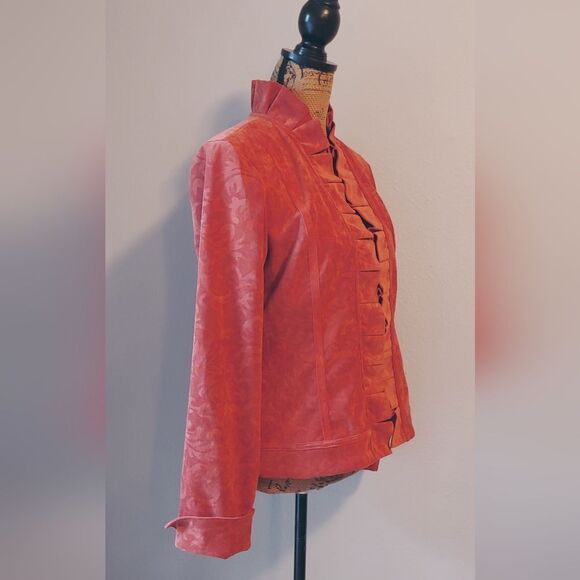 Chico's Open Front Blazer Textured Velvet Soft Ruffle Trim Sz 1 (Sz 8) - Picture 3 of 11